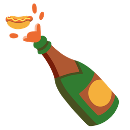 Bottle with popping cork and Hot dog