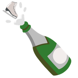 Bottle with popping cork and Ice skate