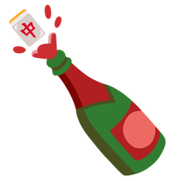 Bottle with popping cork and Mahjong red dragon