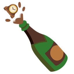 Bottle with popping cork and Mantelpiece clock
