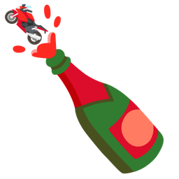 Bottle with popping cork and Motorcycle
