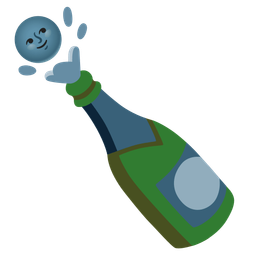 Bottle with popping cork and New moon face