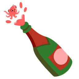 Bottle with popping cork and Octopus