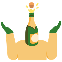 Bottle with popping cork and Person shrugging