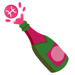 Bottle with popping cork and Pisces