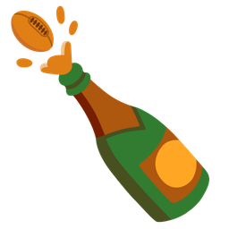 Bottle with popping cork and Rugby football
