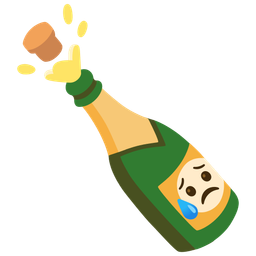 Bottle with popping cork and Sad but relieved face
