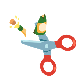 Bottle with popping cork and Scissors