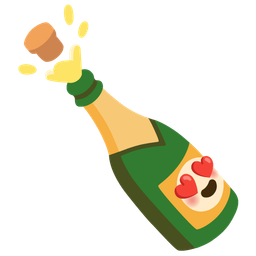 Bottle with popping cork and Smiling face with heart-eyes