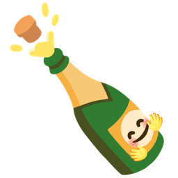 Bottle with popping cork and Smiling face with open hands