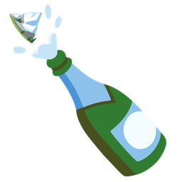 Bottle with popping cork and Snow-capped mountain