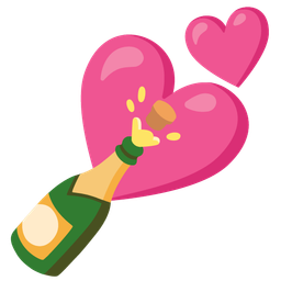 Bottle with popping cork and Two hearts