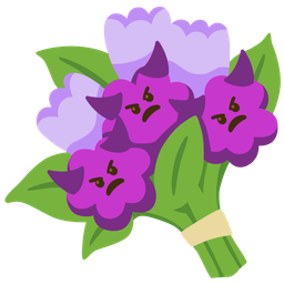 bouquet and angry face with horns