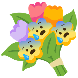 bouquet and anxious face with sweat