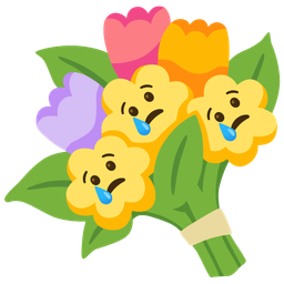 bouquet and crying face