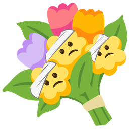 bouquet and face with head-bandage