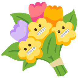 bouquet and grimacing face