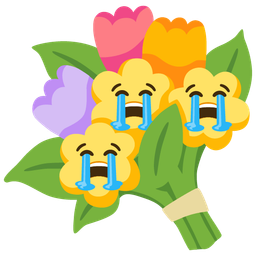 bouquet and loudly crying face
