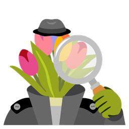 bouquet and magnifying glass tilted right