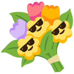 bouquet and smiling face with sunglasses