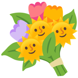 bouquet and sun with face