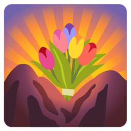 bouquet and sunrise over mountains