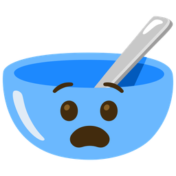 bowl with spoon and anguished face