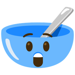 bowl with spoon and astonished face
