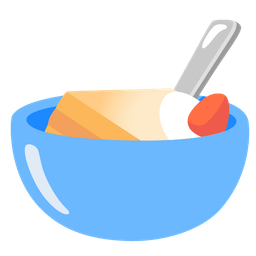 bowl with spoon and birthday cake