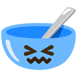 bowl with spoon and confounded face