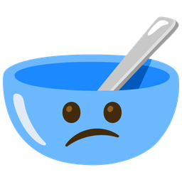 bowl with spoon and confused face