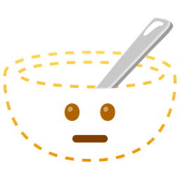 bowl with spoon and dotted line face