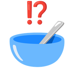bowl with spoon and exclamation question mark