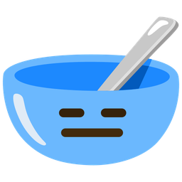 bowl with spoon and expressionless face
