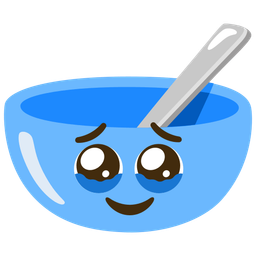 bowl with spoon and face holding back tears