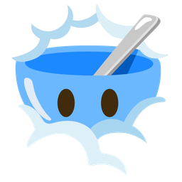bowl with spoon and face in clouds