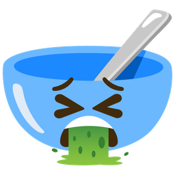 bowl with spoon and face vomiting