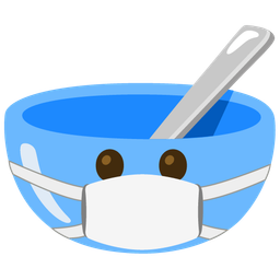 bowl with spoon and face with medical mask