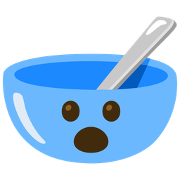 bowl with spoon and face with open mouth