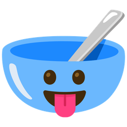 Bowl with spoon and Face with tongue