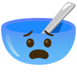 bowl with spoon and fearful face