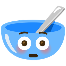 bowl with spoon and flushed face