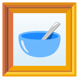 bowl with spoon and framed picture
