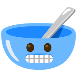 bowl with spoon and grimacing face