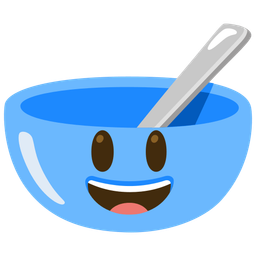 Bowl with spoon and Grinning face with big eyes