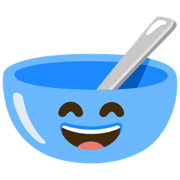 Bowl with spoon and Grinning face with smiling eyes