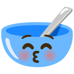 Bowl with spoon and Kissing face with closed eyes