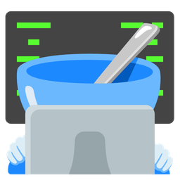 bowl with spoon and laptop