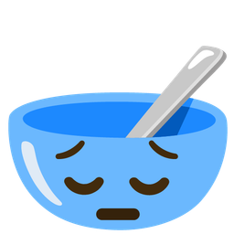 bowl with spoon and pensive face