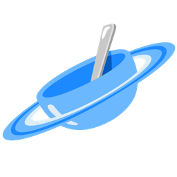 bowl with spoon and ringed planet